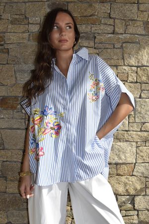 Zeta Otto Floral Bouquet Shirt Block Stripe